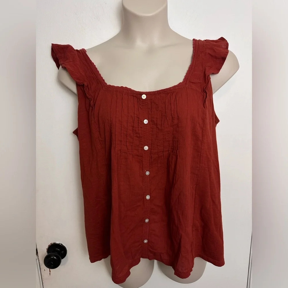 Maurices Womens XL Rust Orange Earthy Boho Ruffled Pintuck Sleeveless #1059